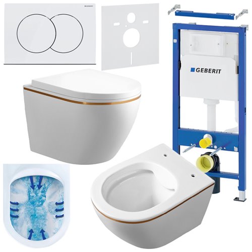 Zestaw podtynkowy stelaż GEBERIT DUOFIX + miska MIZU-WH-GL-RIM-02 + przycisk DELTA 01 biały