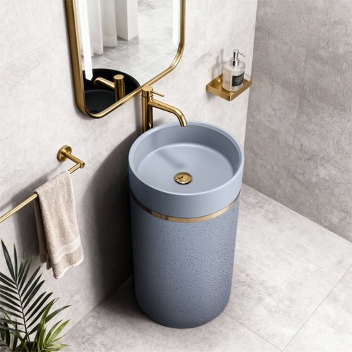 Umywalka wolnostojąca ceramiczna okrągła szara 86x40 cm SCOT1-GR-WOF-860