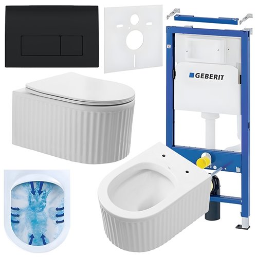 Zestaw podtynkowy stelaż GEBERIT DUOFIX + miska LUMA-WH-RIM-03 + przycisk DELTA 50 czarny połysk