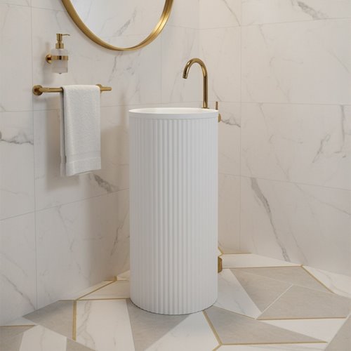 Umywalka wolnostojąca ceramiczna ryflowana okrągła biała 86x40 cm SCOT3-WH-WOF-860