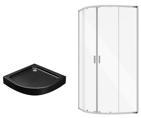 Zarya Besco chromowana kabina prysznicowa 80x80 powłoka ProClean + czarny brodzik 15 cm Alex Stone Effect Black