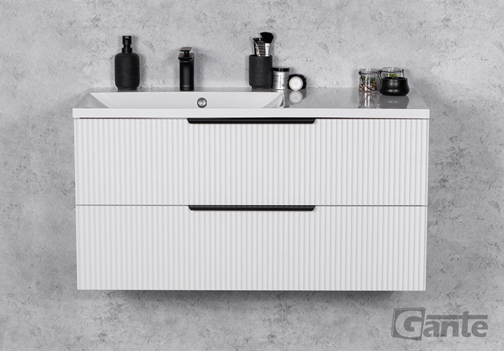 Szafka łazienkowa wisząca frezowana z umywalką 100 cm 46/2 Sydney kolor biały