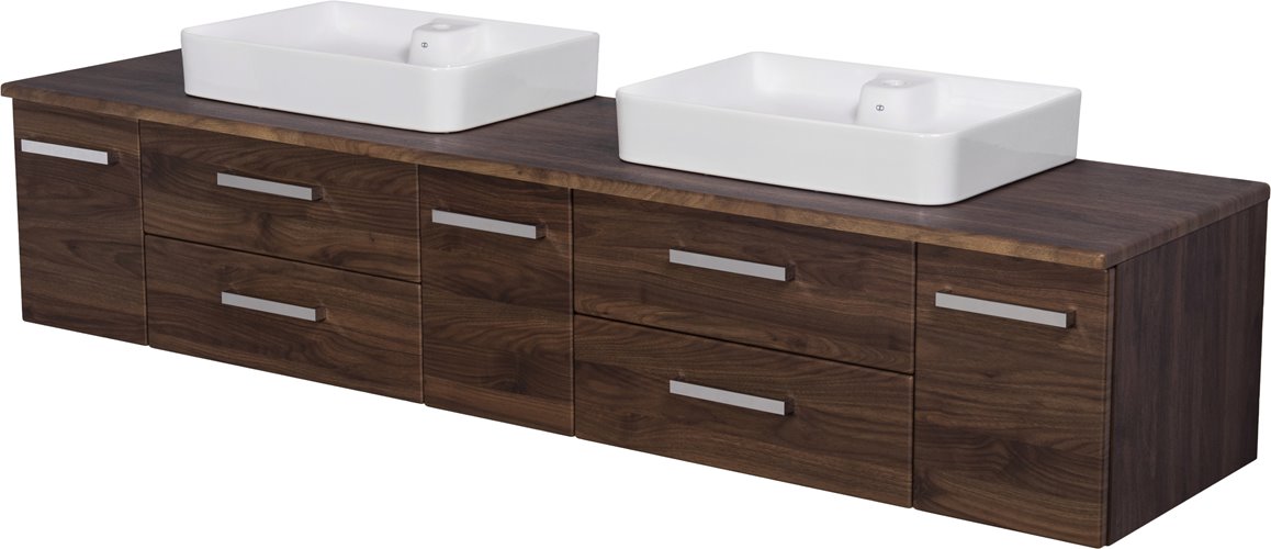 Szafka łazienkowa wisząca z umywalką nablatową 210 cm 50/2 Fokus kolor orzech