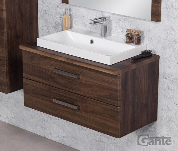 Szafka łazienkowa wisząca z umywalką nablatową 80 cm 39/2 Fokus kolor orzech