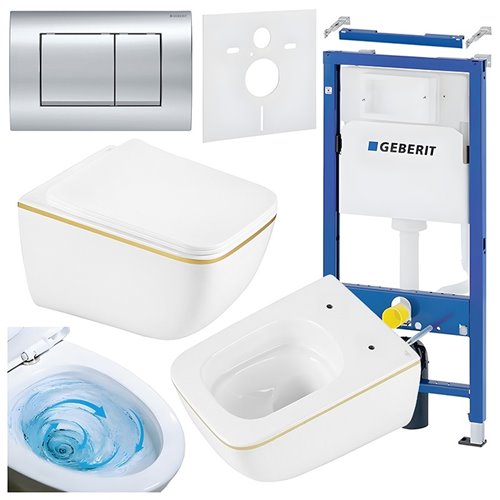 Zestaw podtynkowy stelaż GEBERIT DUOFIX + miska YUZU-WH-GL-TR-03 + przycisk DELTA 30 chrom