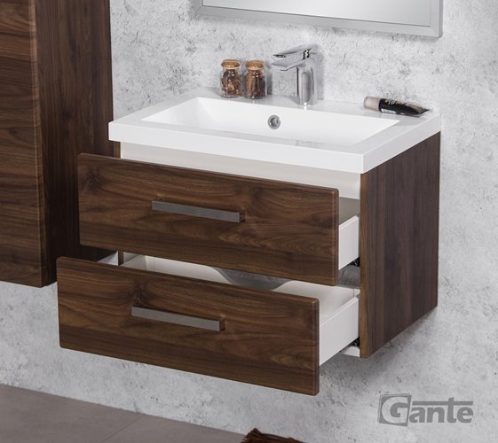 Szafka łazienkowa wisząca z umywalką 60 cm 39/2 Fokus kolor orzech