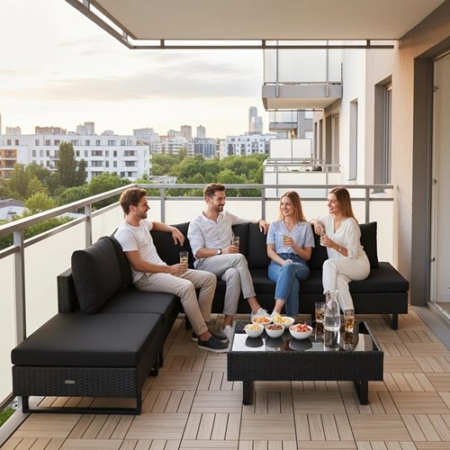 Zestaw mebli ogrodowych z technorattanu narożnik tarasowy Lime czarny zdjęcie 16