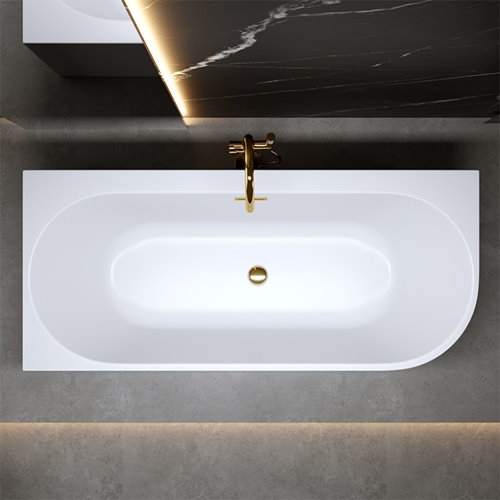 Wanna przyścienna złoty przelew oraz korek narożna lewa 150 cm Mera Hydrosan