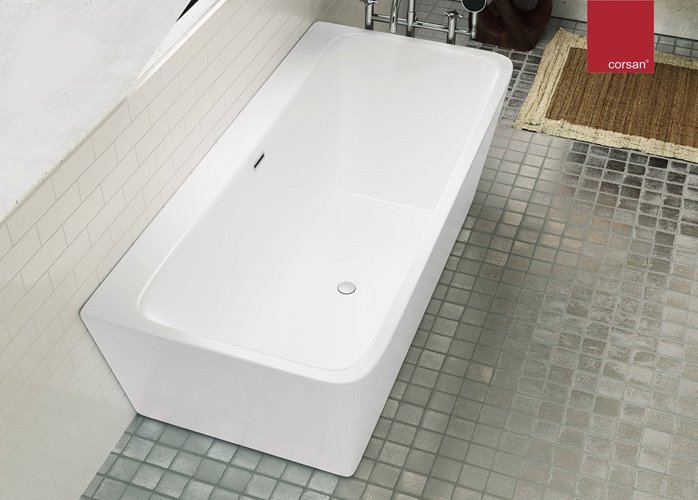 Wanna akrylowa, przyścienna wolnostojąca Iseo Corsan 150 cm korek klik-klak chrom