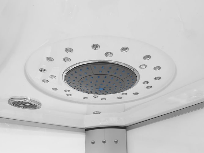 Biała kabina prysznicowa z hydromasażem na niskim brodziku 120x85 lewa MO-09914LB