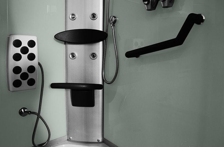 Kabina prysznicowa z hydromasażem na niskim brodziku białe ścianki 120x85 prawa MO-18220