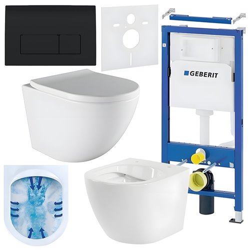 Zestaw podtynkowy stelaż GEBERIT DUOFIX + miska PURO-WH-02 + przycisk DELTA 50 czarny połysk