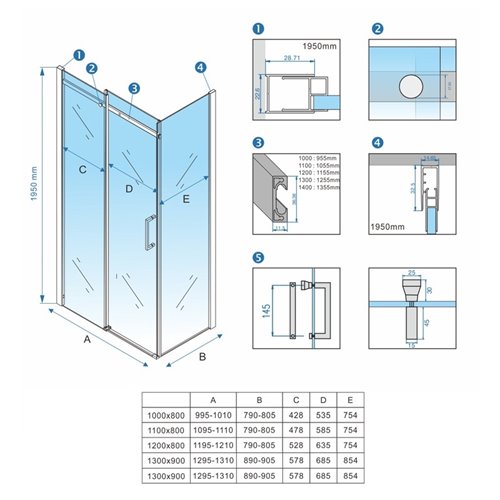 Złota kabina prysznicowa prostokątna 100x80 szkło 8 mm ZES-KZ22A-GL-100X80