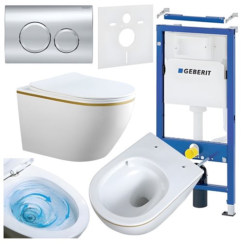 Zestaw podtynkowy stelaż GEBERIT DUOFIX + miska MIZU-WH-GL-TR-03 + przycisk DELTA 20 chrom