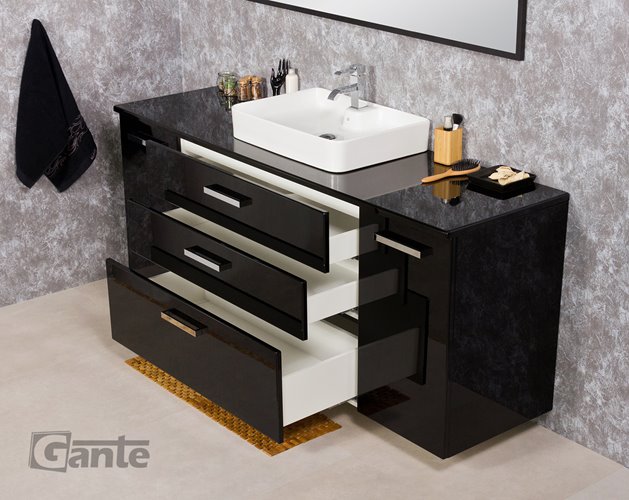 Czarna szafka wisząca z umywalką 180 cm LunaC3 seria Fokus C