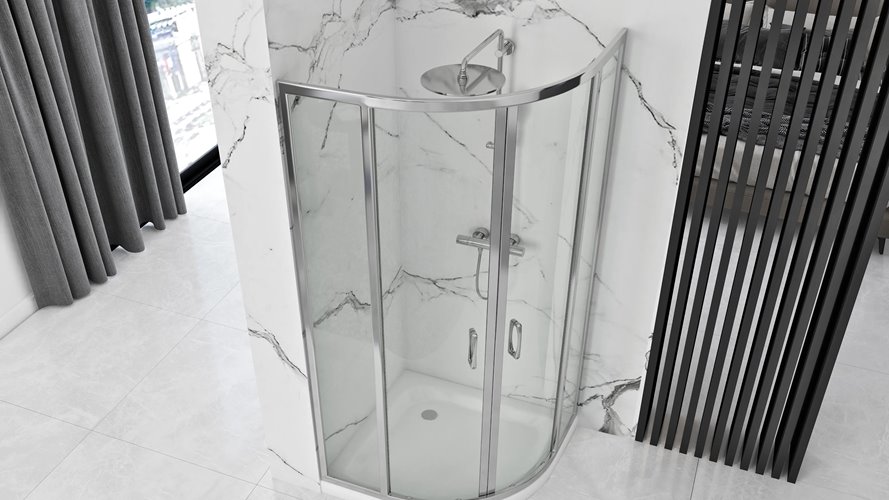 Chromowana asymetryczna kabina prysznicowa z brodzikiem rozsuwana 100x80 cm Look Rea Lewa