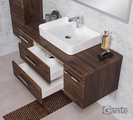 Szafka łazienkowa wisząca z umywalką nablatową 120 cm 50/2 Luna Fokus kolor orzech