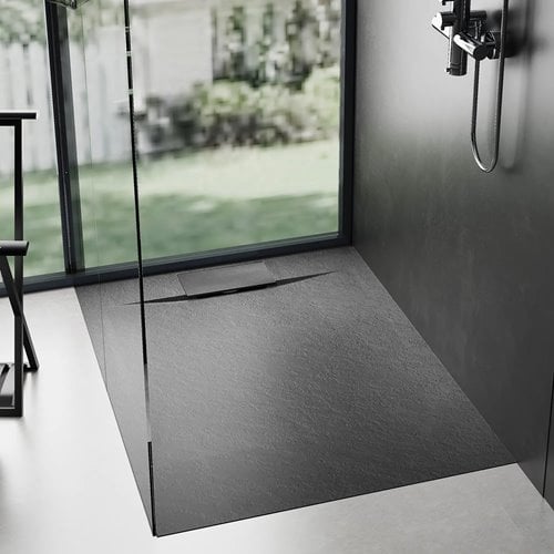 Brodzik kwadratowy czarny struktura kamienia smc 90x90 Bazalt Black Rea