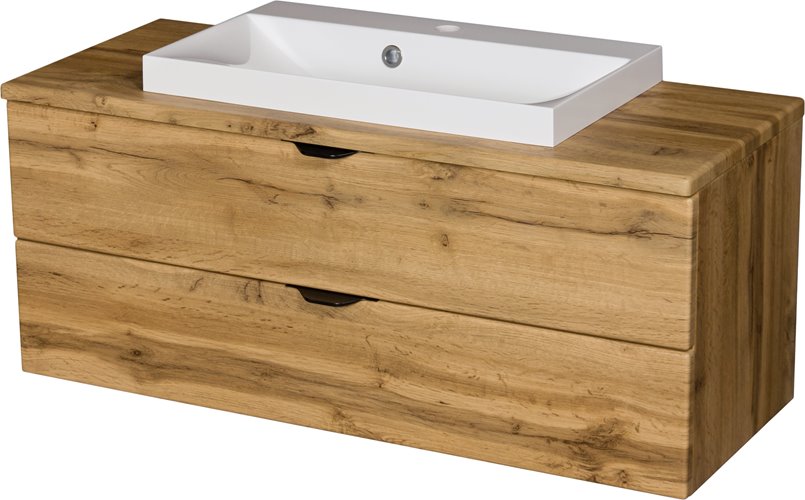 Szafka łazienkowa wisząca z umywalką nablatową dąb naturalny 100 cm Victa Gante