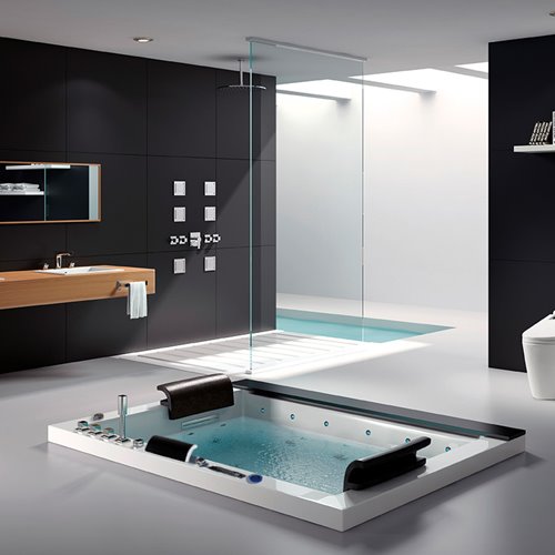 Wanna z hydromasażem prostokątna do zabudowy + obudowa Kalambo BL 190x150 cm