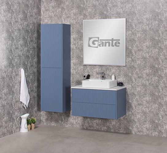 Szafka łazienkowa wisząca frezowana z umywalką 80 cm Mirage kolor niebieski mat