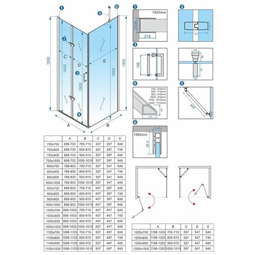 Złota kabina prysznicowa prostokątna drzwi pojedyncze składane 110x90 ZES-KZ20E-GL-110X90