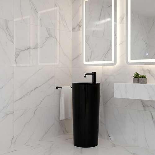 Umywalka wolnostojąca ceramiczna owalna czarny połysk 85x40 cm LINO-BL-400