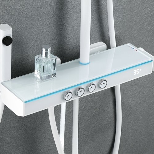 Biały zestaw prysznicowy natynkowy z termostatem F19-WH LCD