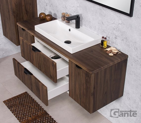 Szafka łazienkowa z lamelami wisząca z umywalką nablatową 120 cm 39/2 Victa Lamello kolor orzech