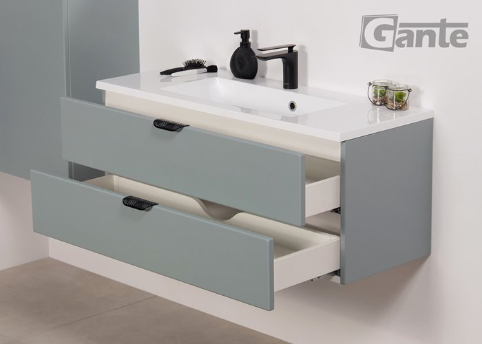 Szafka łazienkowa miętowa z umywalką czarny uchwyt 100 cm Magnolia Gante