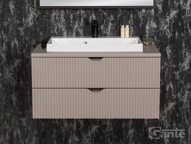 Szafka łazienkowa z lamelami wisząca z nablatową umywalką 80 cm 39/2 Victa Lamello kolor fume mat