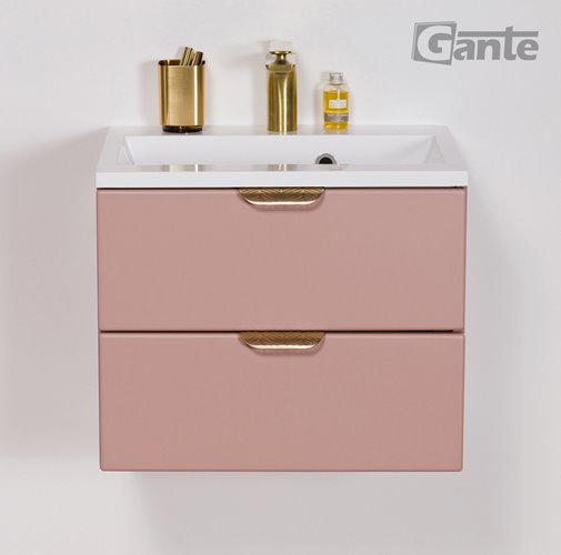 Szafka łazienkowa pudrowy róż z umywalką złoty uchwyt 50 cm Magnolia Gante