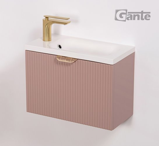 Szafka łazienkowa wisząca z umywalką pudrowy róż mat 50 cm Fresco Gante