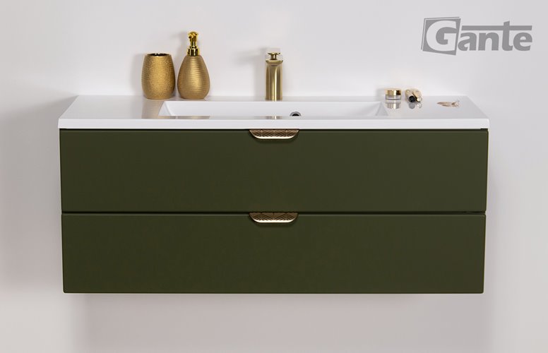 Szafka łazienkowa oliwkowa z umywalką złoty uchwyt 100 cm Magnolia Gante