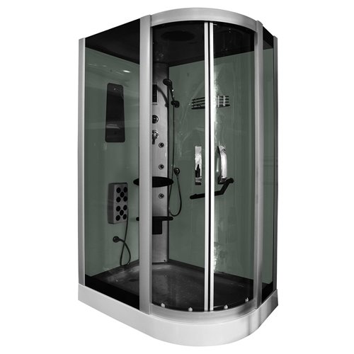 Kabina prysznicowa z hydromasażem na niskim brodziku białe ścianki 120x85 prawa MO-18220