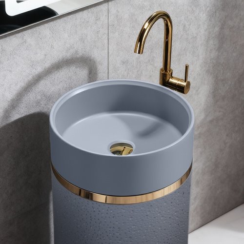 Umywalka wolnostojąca ceramiczna okrągła szara 86x40 cm SCOT1-GR-WOF-860