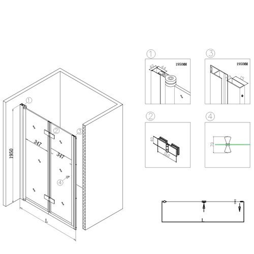 Drzwi prysznicowe łamane do wnęki 80 cm SH01AC
