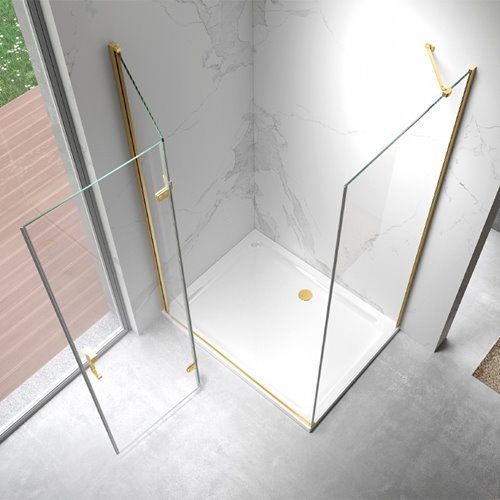 Złota kabina prysznicowa prostokątna drzwi pojedyncze składane 110x80 ZES-KZ20E-GL-110X80