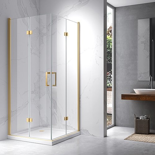 Złota szczotkowana kabina prysznicowa kwadratowa drzwi składane 90x90 ZES-KZ08C-GL-BR-90