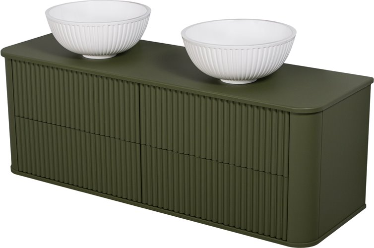 Szafka łazienkowa wisząca ryflowane fronty z umywalką LILIA 140 cm oliwkowy mat z umywalką Gante