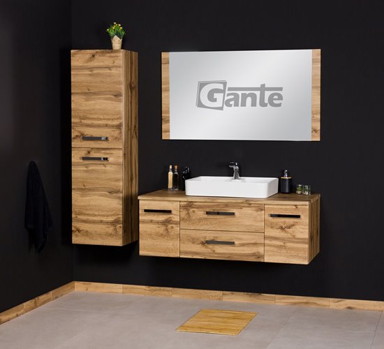 Szafka wisząca z umywalką nablatową kolor dąb naturalny  120 cm seria Fokus NE