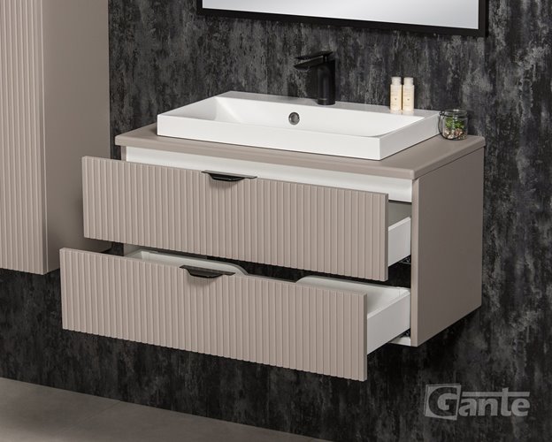 Szafka łazienkowa z lamelami wisząca z nablatową umywalką 80 cm 39/2 Victa Lamello kolor fume mat