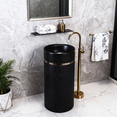 Umywalka wolnostojąca ceramiczna okrągła czarna 86x40 cm SCOT1-BL-WOF-860