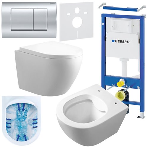 Zestaw podtynkowy stelaż GEBERIT DUOFIX + miska MIZU-WH-RIM-02 + przycisk DELTA 30 chrom