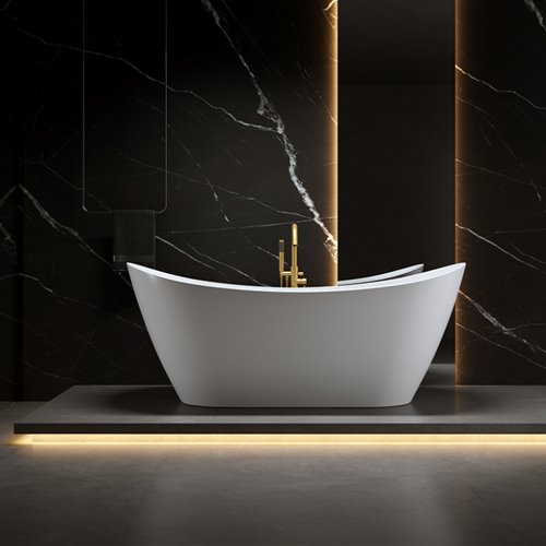 Wanna wolnostojąca biała przelew oraz korek złoty szczotkowany 160 cm Rica Hydrosan