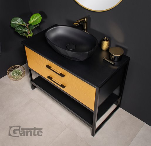 Szafka stojąca z czarną umywalką kolor czarno złoty loft 100 cm seria New York