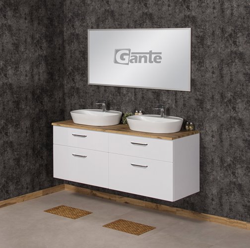 Szafka łazienkowa wisząca z dwiema umywalkami nablatowymi 160 cm SETTO MODULO kolor biały połysk