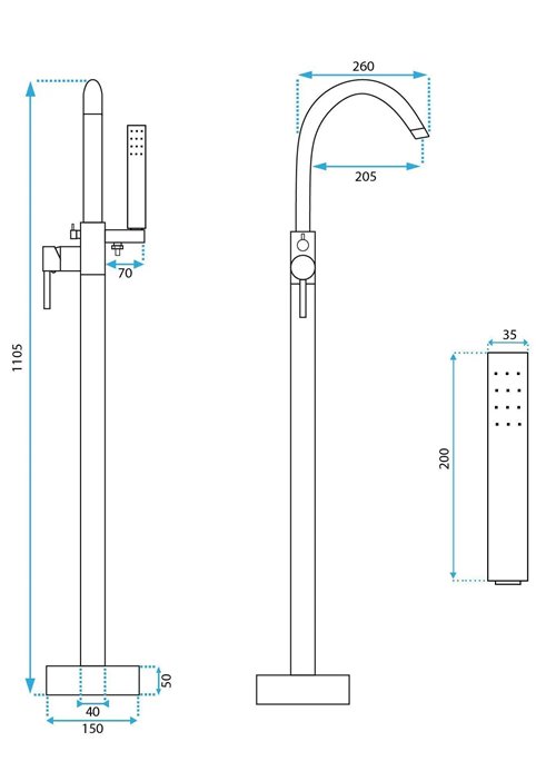 Bateria wannowa podłogowa Lungo Rea złota szczotkowana