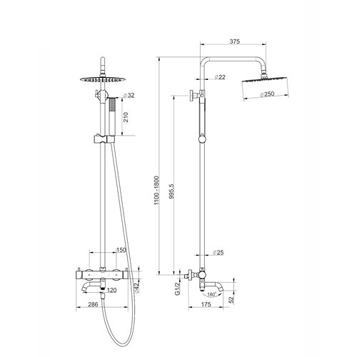 Kolumna natryskowa w kolorze czarnym z wylewką deszczownica okrągła CMN01MBLW Lugo Corsan