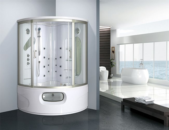 Duża wanno kabina Spa z hydromasażem + sauna parowa 155x155 cm MO-0543